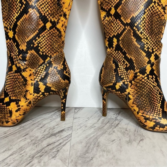 New! Steve Madden Kinga Yellow Snake Print Heeled Tall Faux Leather Boot 6M - Picture 9 of 15